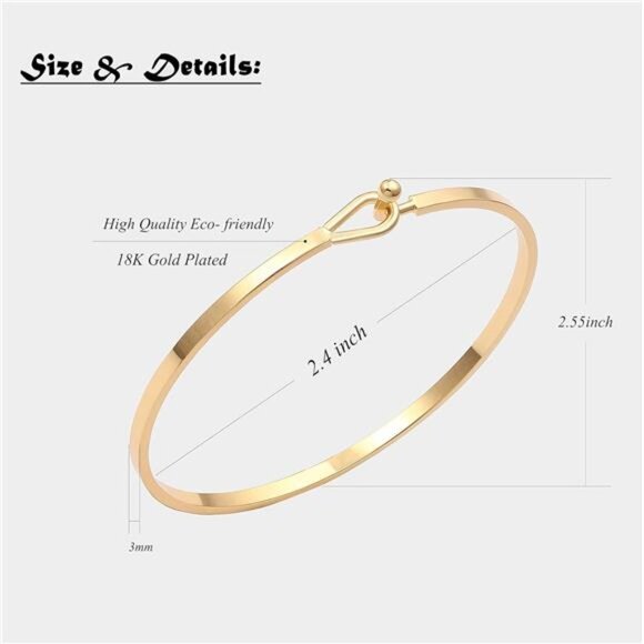 PEARL Dainty Gold Bar Bracelet for Women Simple Delicate Thin Cuff Bangle Hook - Picture 6 of 7